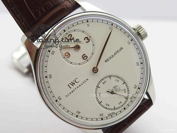 MIROTIME 0122 Sustainable Portuguese IW5444 SS White Dial RG Numbers On Brown Leather Strap A 7256